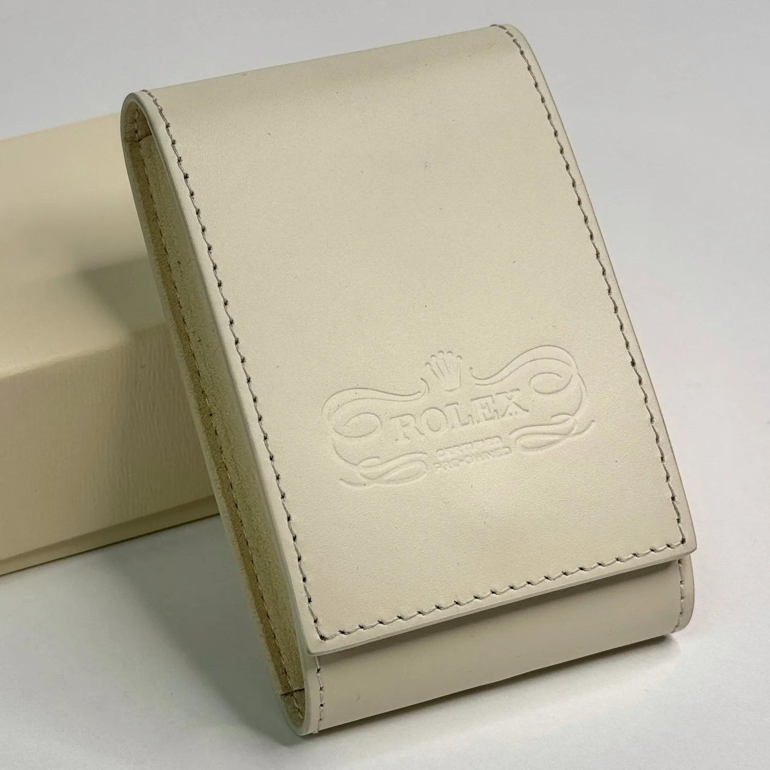 Rolex Leather Card Holder Wallet Beige Embossed Crown Logo New In Packaging